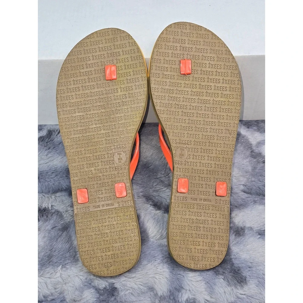 New TKEES Mini Sunfish Flip Flops Orange Yellow Colorblock Beach Kids Size 3